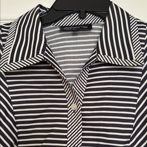 Jones New York Signature Navy & White Striped Button-Up Shirt, Size M - Picture 2 of 8